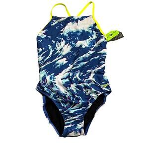 NWT Speedo One Piece Swimsuit Women’s 12 / 38 Blue White Endurance Crossback